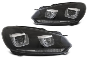 Faruri U-LED compatibile cu VW compatibile cu Golf 6 2008-2012 Semnal Dinamic LED Black Design