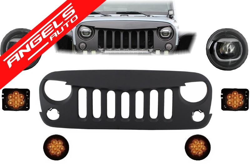 Kit Grila Centrala si Lampi Semnalizare LED compatibil cu Jeep Wrangler(2007+) Look