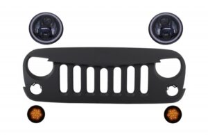 Grila cu Faruri LED CREE Angel Eye si Semnalizari compatibila cu Jeep JK 2007-2017