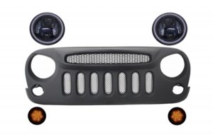 Grila cu Faruri LED CREE Angel Eye si Semnalizari compatibila cu Jeep JK 2007-2017