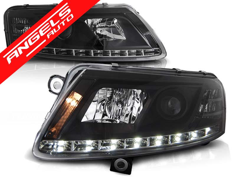 Faruri LED compatibile cu Audi A6 C6 2004-2008 DRL Xenon Fara AFS NEGRU - imagine 2