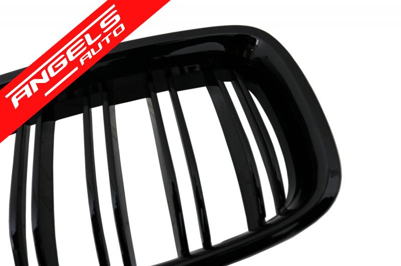 Grile Duble compatibile cu BMW Seria 3 F30 F31 (2011-up) M Look Piano Black - imagine 3