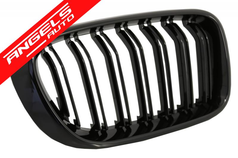 Grile duble compatibile cu BMW X3 F25 LCI (2014-2017) X4 F26 M Design Piano Black - imagine 3