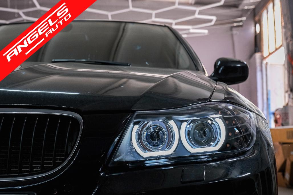 Faruri Xenon compatibile cu BMW Seria 3 E90 E91 (2008-2011) 3D U-Led Angel Eyes Negru - imagine 14