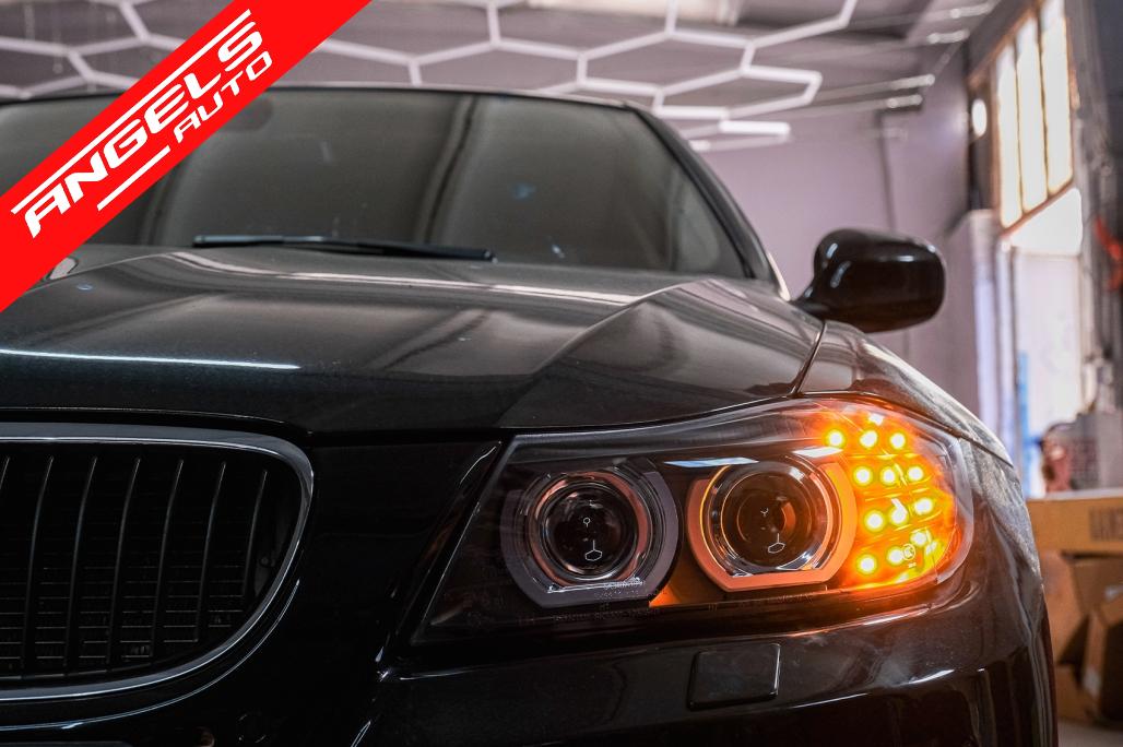 Faruri Xenon compatibile cu BMW Seria 3 E90 E91 (2008-2011) 3D U-Led Angel Eyes Negru - imagine 15