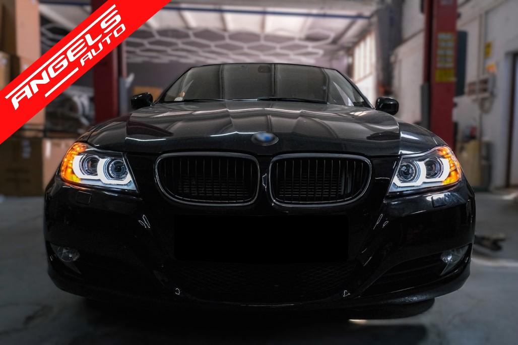 Faruri Xenon compatibile cu BMW Seria 3 E90 E91 (2008-2011) 3D U-Led Angel Eyes Negru - imagine 16