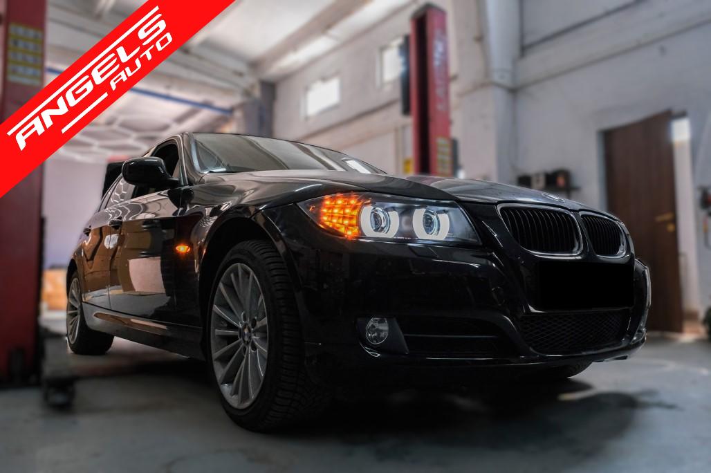 Faruri Xenon compatibile cu BMW Seria 3 E90 E91 (2008-2011) 3D U-Led Angel Eyes Negru - imagine 17