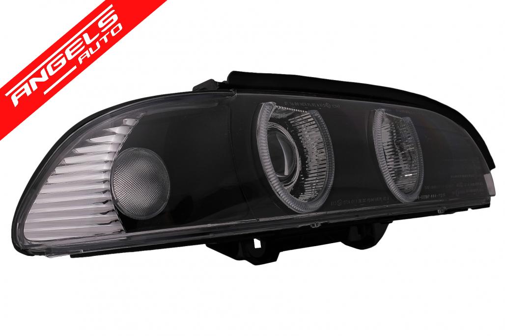 Faruri compatibile cu BMW Seria 5 E39 (1995-2003) Negru Xenon Angel Eyes - imagine 4