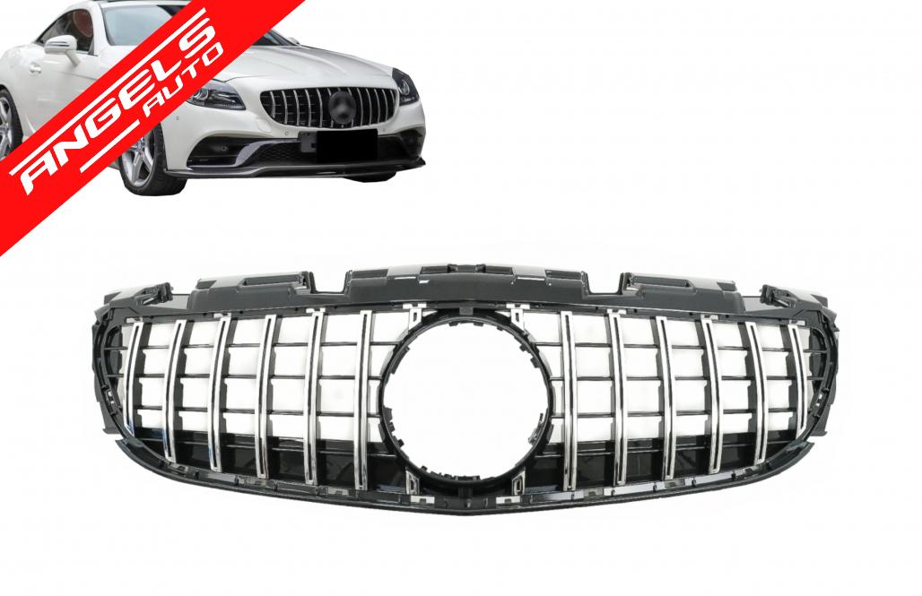 Grila compatibila cu Mercedes SLC R172 (2016-2019) GT-R Panamericana Negru Crom Look - imagine 5