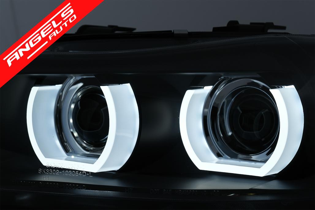 Faruri Xenon 3D Angel Eyes compatibile cu BMW E90 E91 cu AFS (2008-2011) Negru - imagine 3