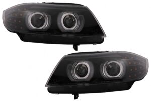 Faruri Xenon 3D Angel Eyes compatibile cu BMW E90 E91 cu AFS (2008-2011) Negru