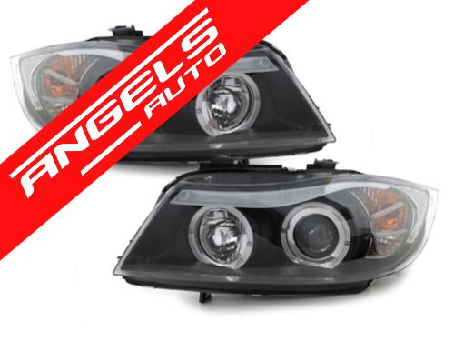 Faruri Angel Eyes compatibile cu BMW Seria 3 E90 2005-2008 Fundal Negru