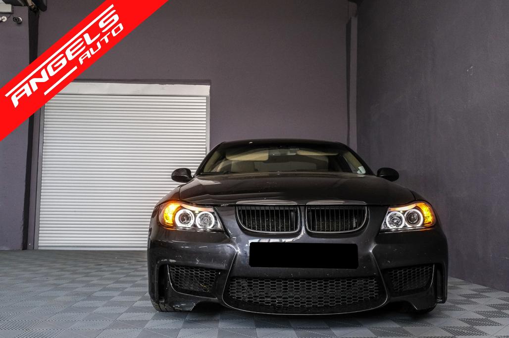 Faruri Angel Eyes compatibile cu BMW Seria 3 E90 2005-2008 Fundal Negru - imagine 4