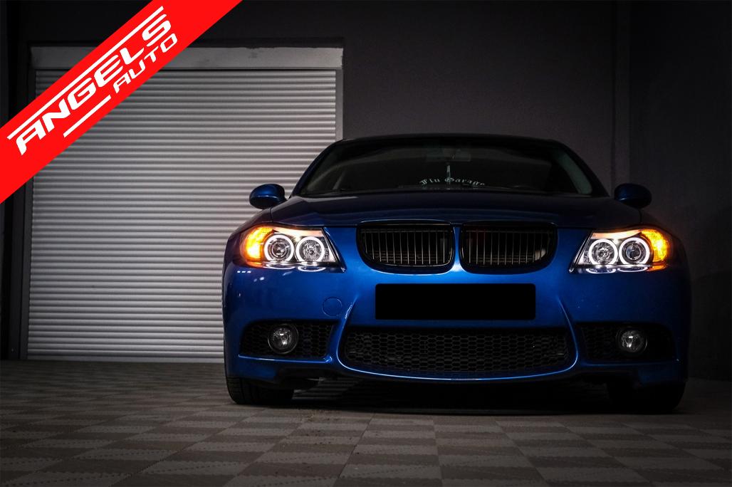 Faruri Angel Eyes compatibile cu BMW Seria 3 E90 2005-2008 Fundal Negru - imagine 7