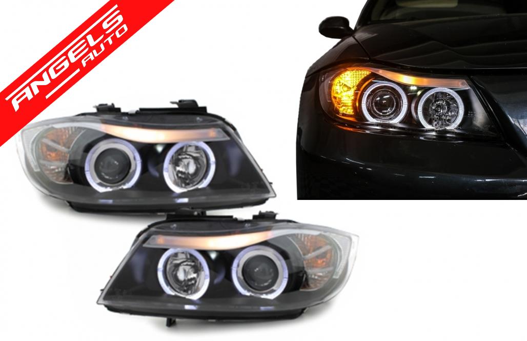 Faruri Angel Eyes compatibile cu BMW Seria 3 E90 2005-2008 Fundal Negru - imagine 8