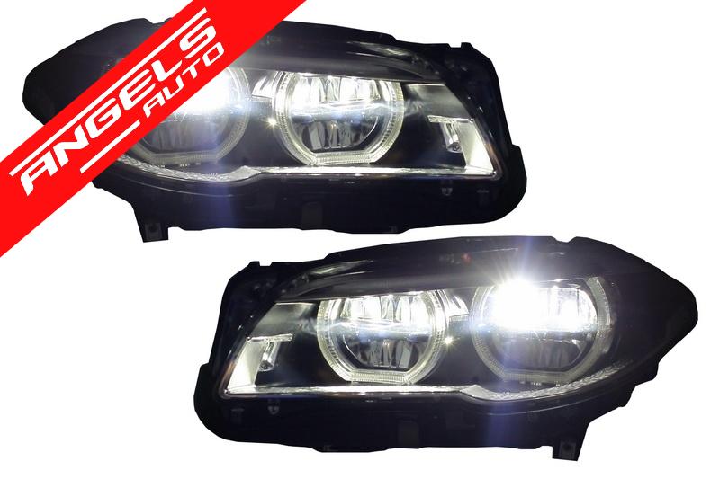 Faruri Full LED compatibile cu BMW Seria 5 F10 F11 (2011-2013) Angel Eyes - imagine 3