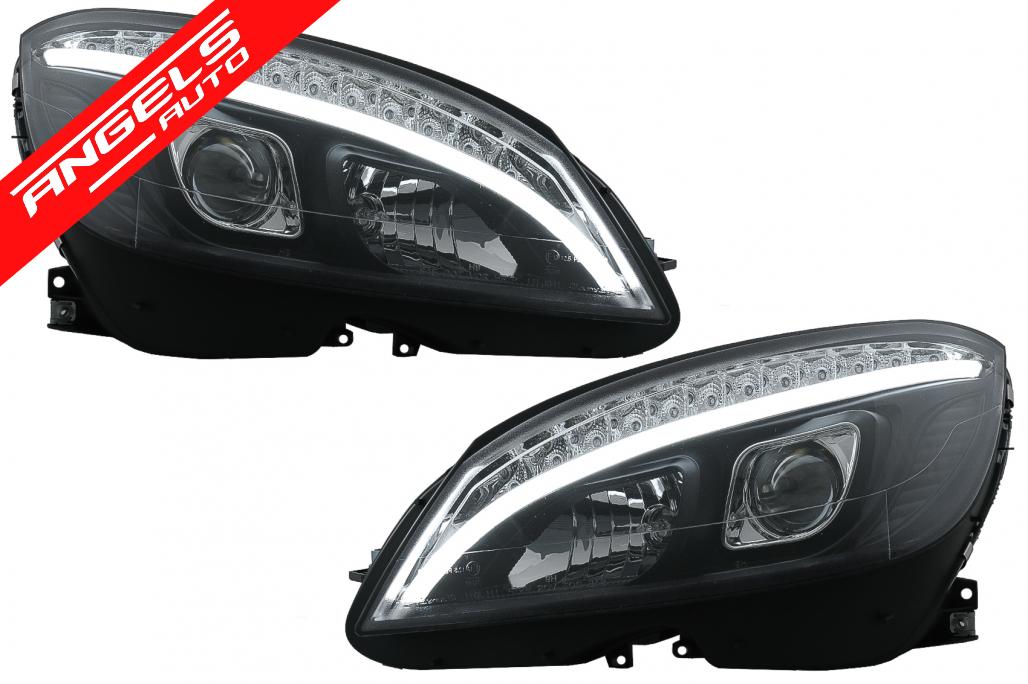 Faruri compatibile cu Mercedes C-Class W204 S204 (2007-2010) Negru cu Semnal Dinamic - imagine 2