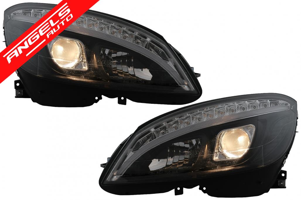 Faruri compatibile cu Mercedes C-Class W204 S204 (2007-2010) Negru cu Semnal Dinamic - imagine 3