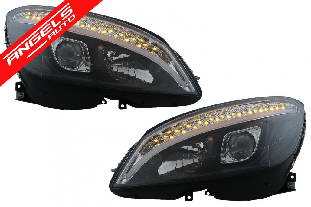 Faruri compatibile cu Mercedes C-Class W204 S204 (2007-2010) Negru cu Semnal Dinamic - imagine 4