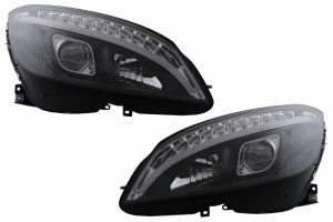 Faruri compatibile cu Mercedes C-Class W204 S204 (2007-2010) Negru cu Semnal Dinamic