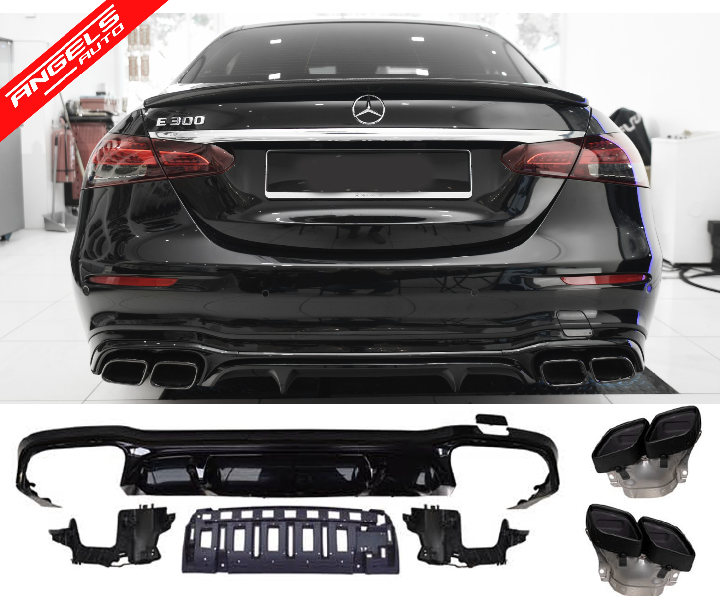 Difuzor Bara Spate compatibil cu Mercedes W213 Facelift 2020+ E63 Design Black - imagine 3