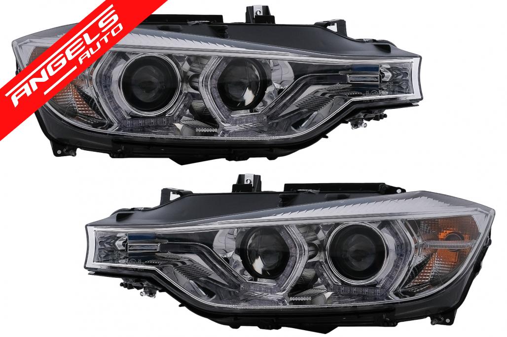 Faruri Angel Eyes LED compatibile cu BMW 3 Series F30 Sedan Touring 2011-2015 Crom - imagine 2
