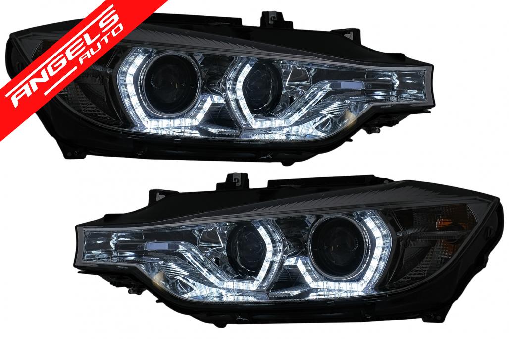 Faruri Angel Eyes LED compatibile cu BMW 3 Series F30 Sedan Touring 2011-2015 Crom
