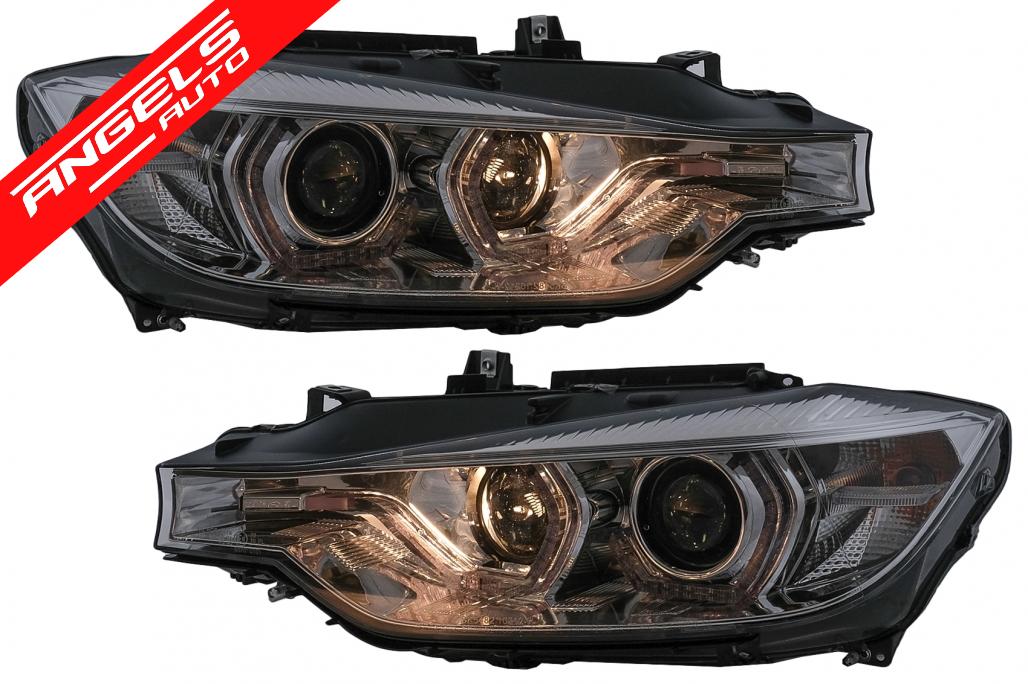 Faruri Angel Eyes LED compatibile cu BMW 3 Series F30 Sedan Touring 2011-2015 Crom - imagine 5