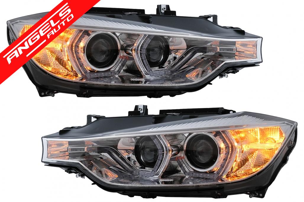 Faruri Angel Eyes LED compatibile cu BMW 3 Series F30 Sedan Touring 2011-2015 Crom - imagine 6