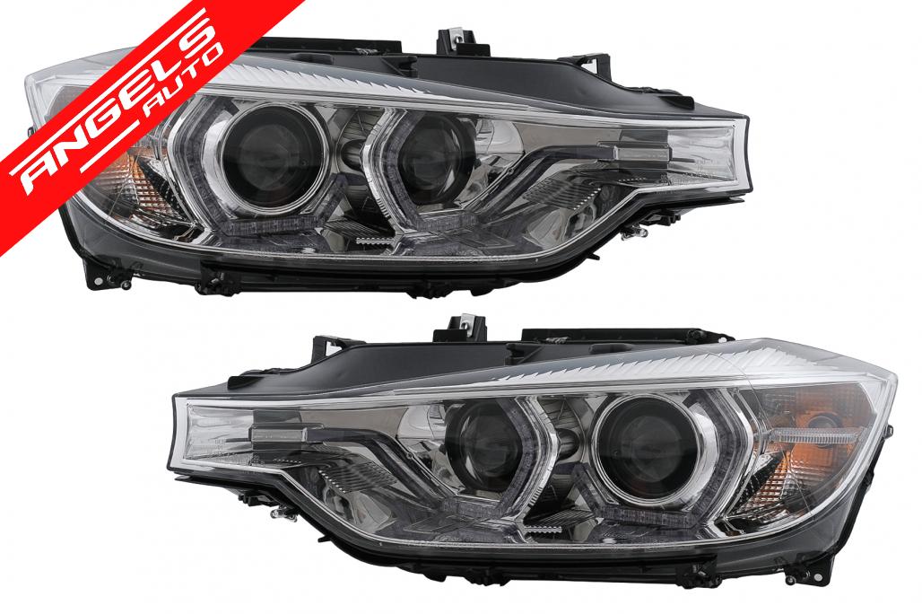 Faruri Angel Eyes LED DRL compatibile cu BMW Seria 3 F30 F31 Sedan (2015-2019) Crom