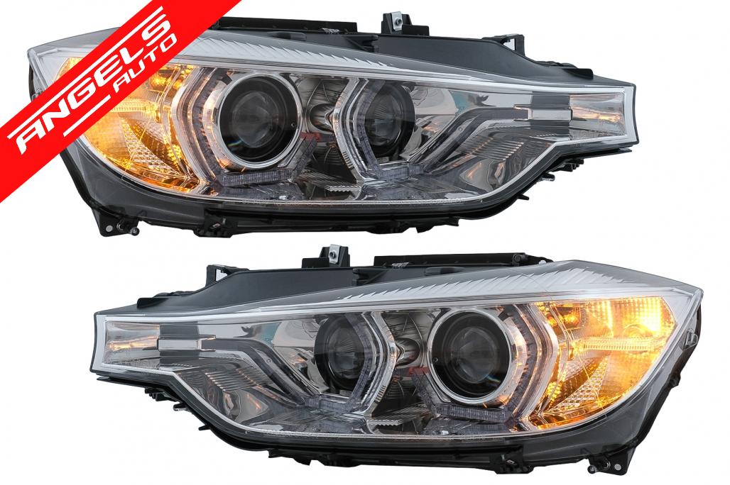 Faruri Angel Eyes LED DRL compatibile cu BMW Seria 3 F30 F31 Sedan (2015-2019) Crom - imagine 3