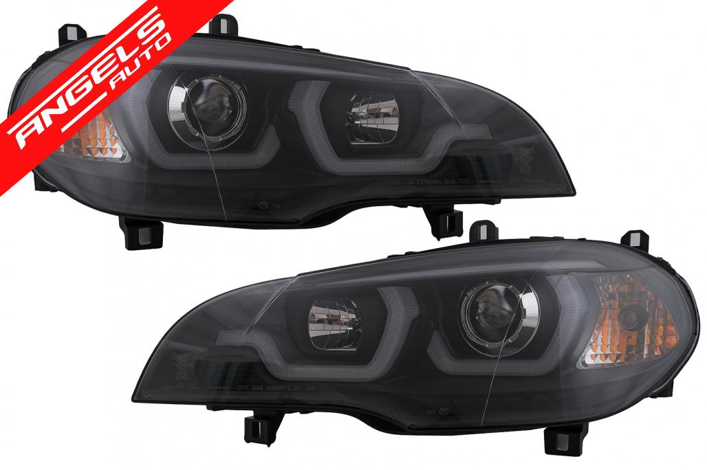 Faruri Tube Light LED DRL Angel Eyes compatibile cu BMW X5 E70 (2007-2013) Negru - imagine 3