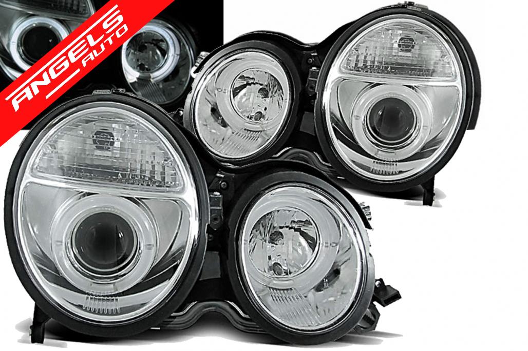 Faruri LED Angel Eyes compatibile cu Mercedes E-Class W210 (06.99-02) Chrome Facelift - imagine 2