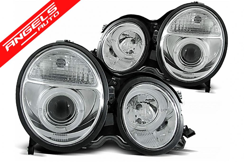 Faruri LED Angel Eyes compatibile cu Mercedes E-Class W210 (06.99-02) Chrome Facelift - imagine 3