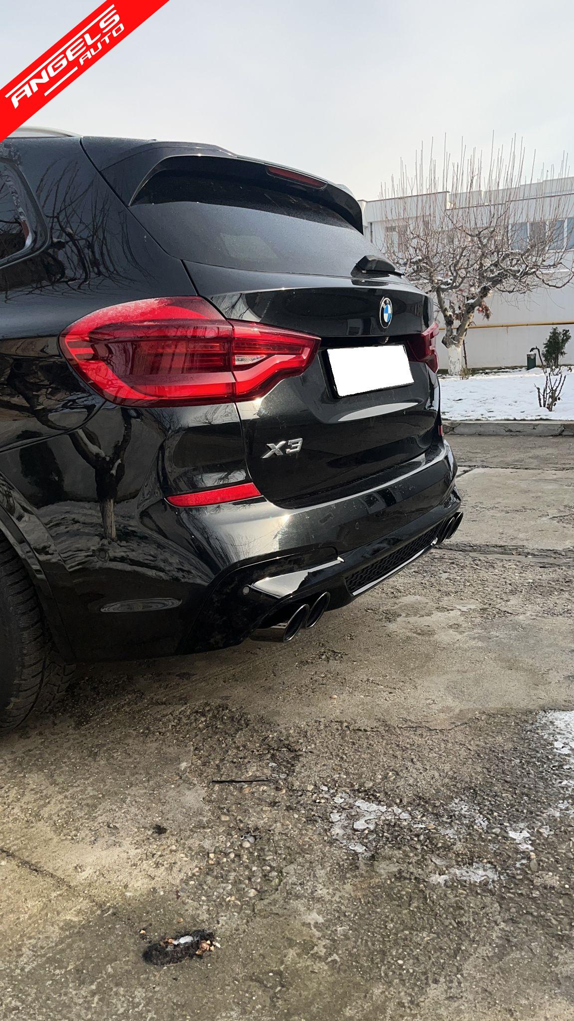 Difuzor Bara Spate Evacuare Dubla compatibil cu BMW X3 G01 (18-20) M Look Negru - imagine 7