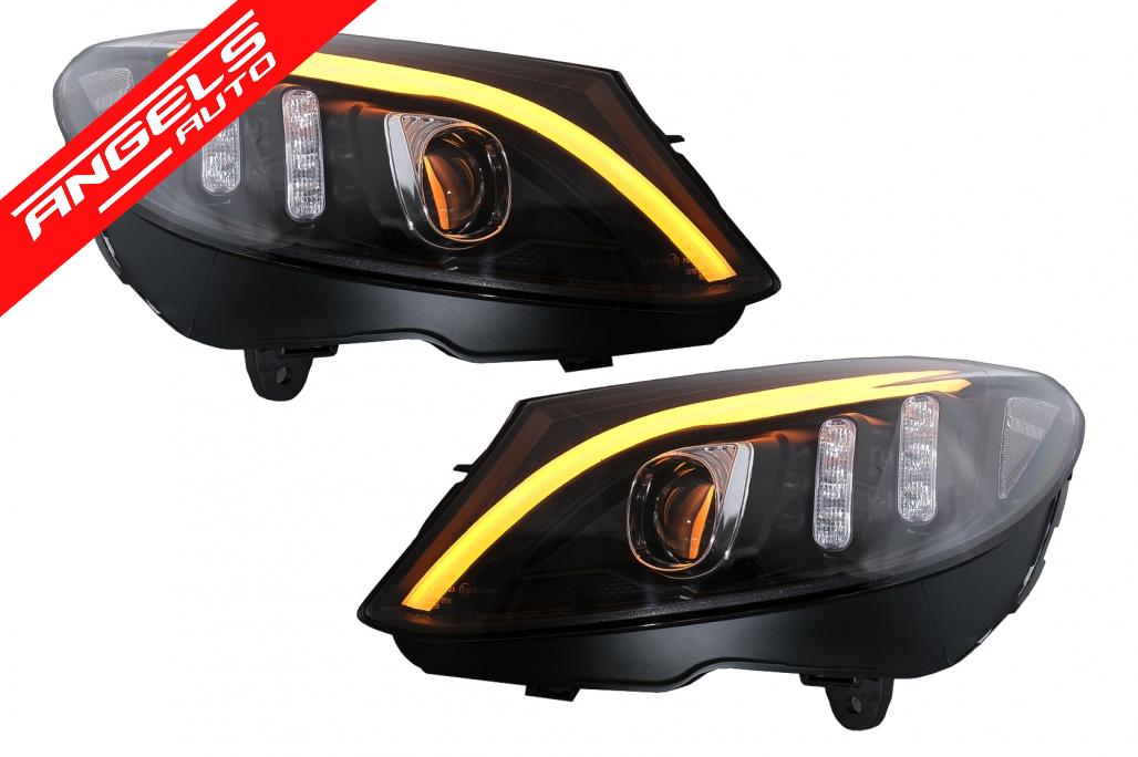 Faruri LED compatibile cu Mercedes C-Class W205 S205 A205 C205 (2014-2018) Negru Semnal Dinamic - imagine 5