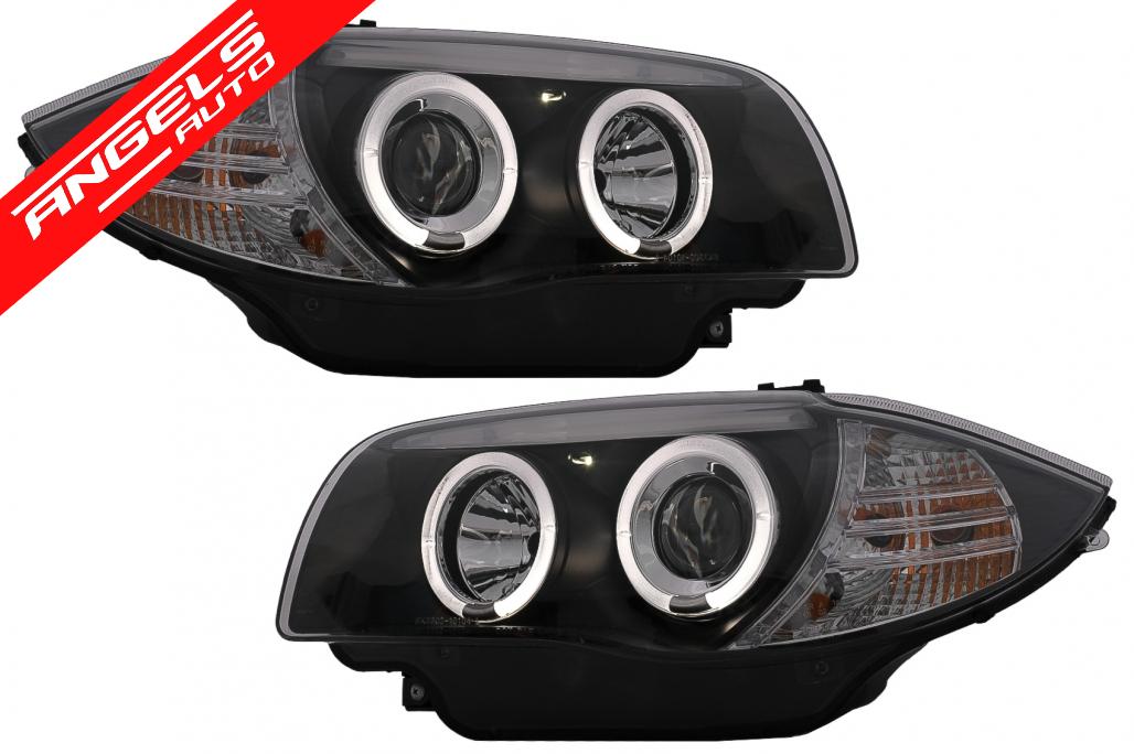 Faruri Angel Eyes compatibile cu BMW Seria 1 E81 E82 E87 E88 (2004-2011) Negru