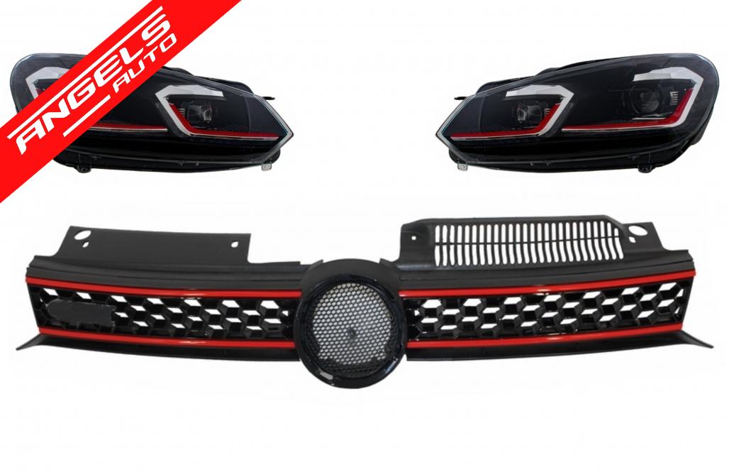 Grila Centrala si Faruri LED LHD compatibila cu VW compatibila cu Golf 6 VI 2008-2012 GTI Design