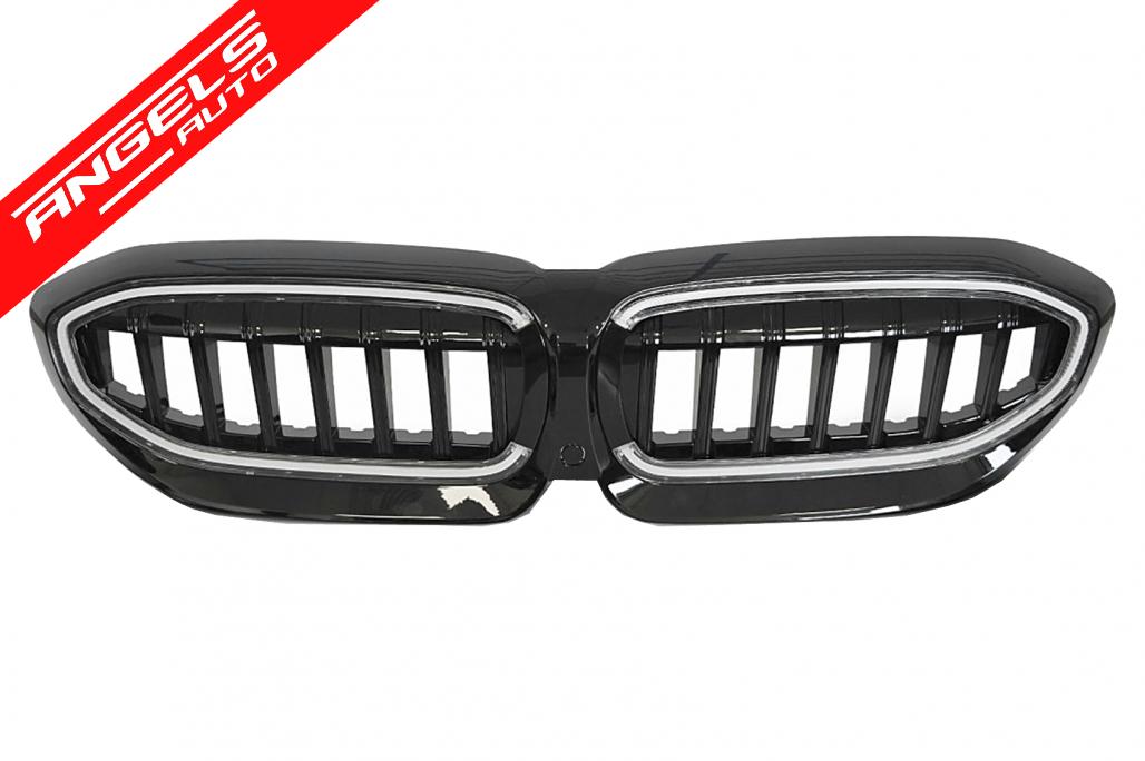 Grila Centrala cu LED compatibila cu BMW Seria 3 G20 Sedan G21 Touring (2019-2022) Negru Lucios