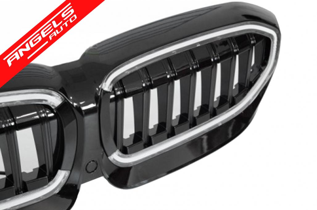 Grila Centrala cu LED compatibila cu BMW Seria 3 G20 Sedan G21 Touring (2019-2022) Negru Lucios - imagine 2