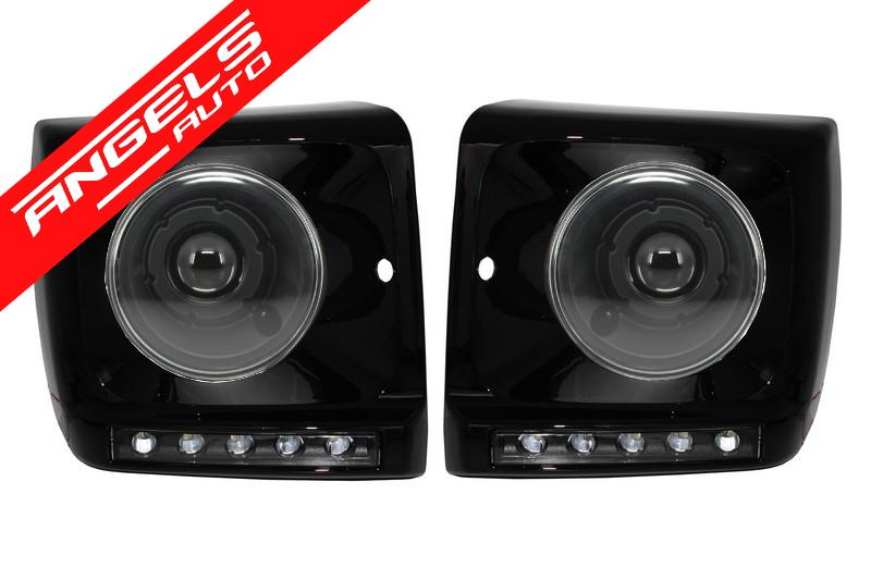 Carcasa Faruri LED DRL Negru compatibila cu Mercedes W463 (89-12) G65 Look + Faruri Bi-Xenon