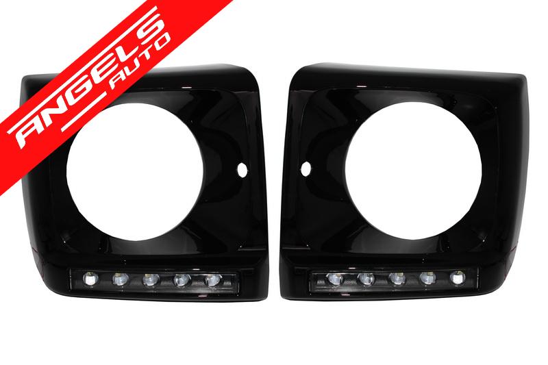 Carcasa Faruri LED DRL Negru compatibila cu Mercedes W463 (89-12) G65 Look + Faruri Bi-Xenon - imagine 2