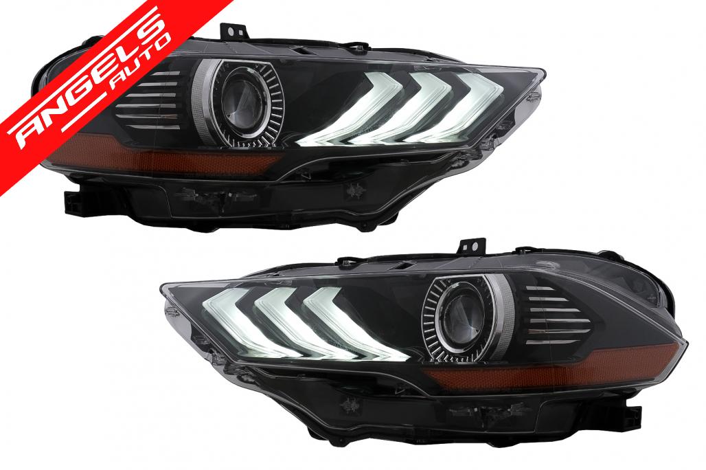 Faruri LED compatibile cu Ford Mustang Facelift (2018-2023) Negru Semnal Dinamic RGB DRL