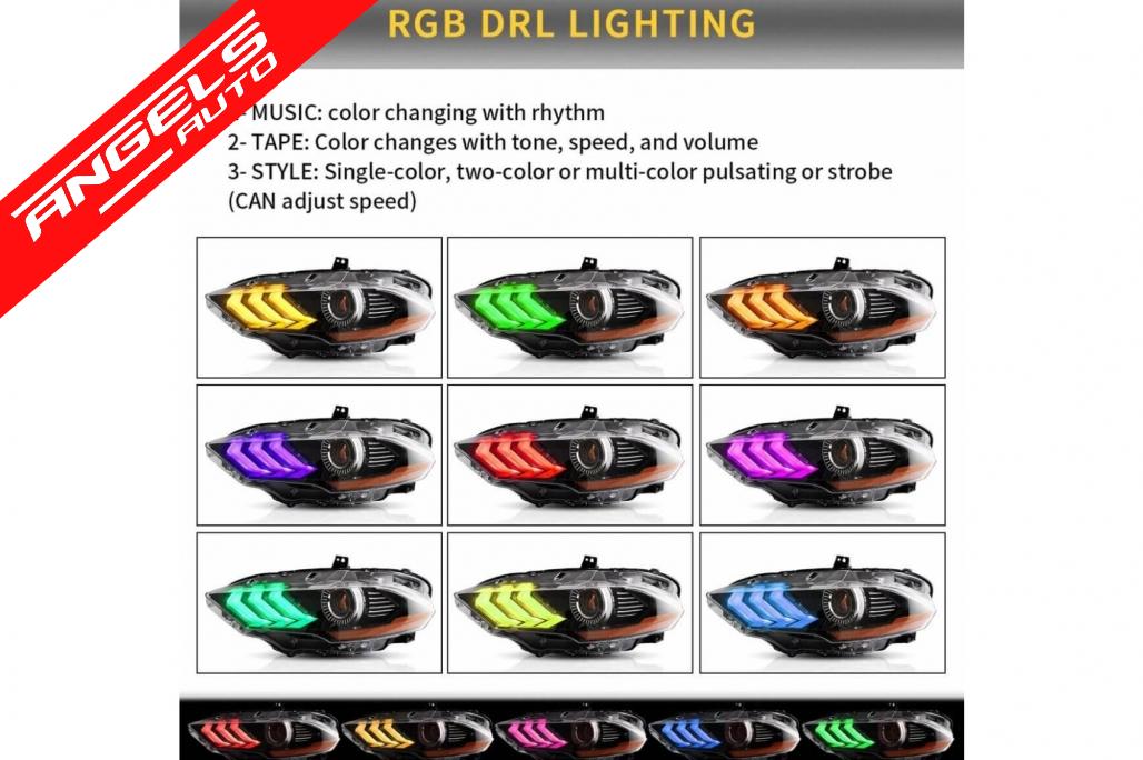 Faruri LED compatibile cu Ford Mustang Facelift (2018-2023) Negru Semnal Dinamic RGB DRL - imagine 11