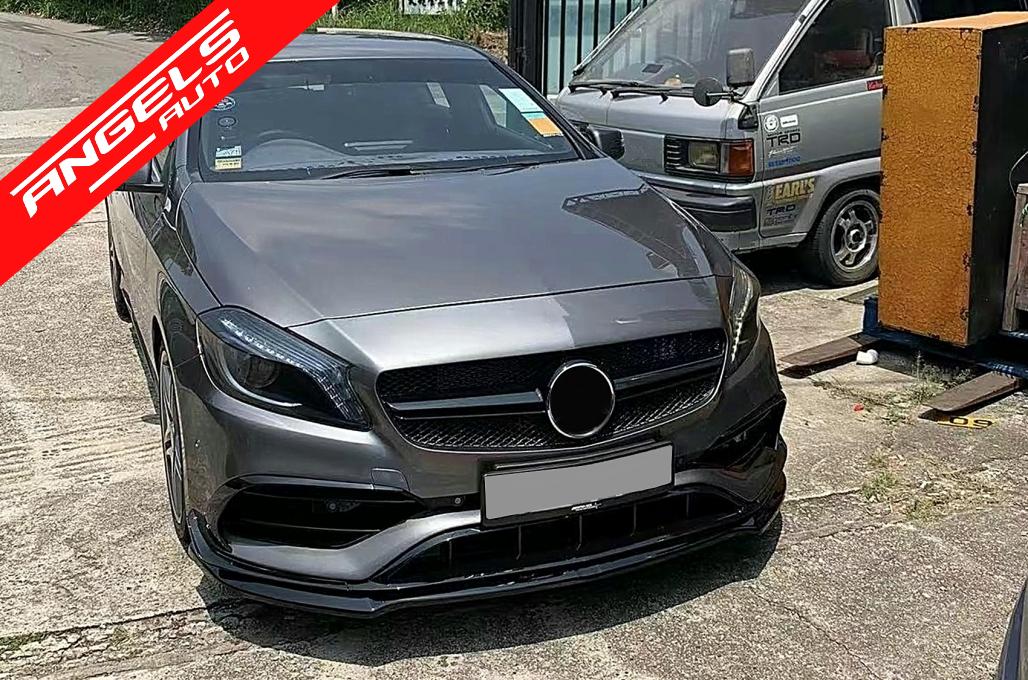 Lip Bara Fata compatibil cu Mercedes A-Class W176 AMG Facelift (2015-2018) Negru Lucios - imagine 7