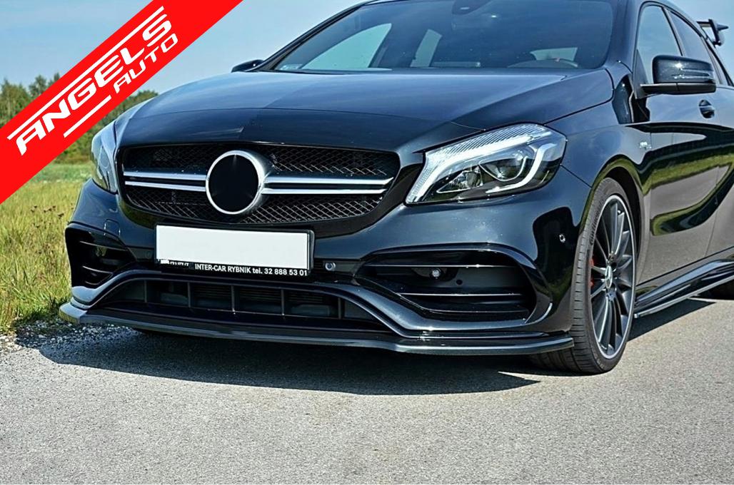 Lip Bara Fata compatibil cu Mercedes A-Class W176 AMG Facelift (2015-2018) Negru Lucios - imagine 8