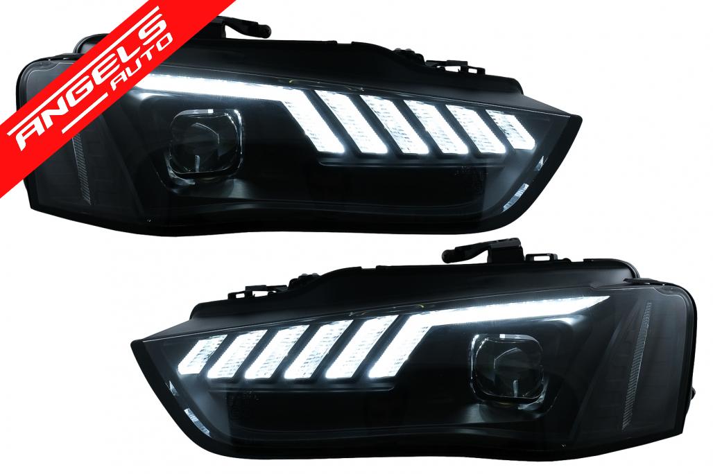 Faruri LED DRL compatibile cu Audi A4 B8.5 Facelift (2012-2015) Negru Semnal Dinamic