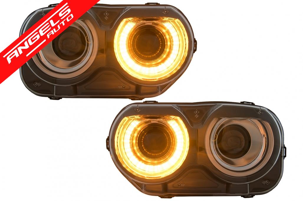 Faruri LED compatibile cu Dodge Challenger (2015-2024) Negru cu Lumini RGB