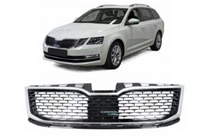 Grila Centrala compatibila cu Skoda Octavia III 5E Facelift Sedan Wagon (2017-2020) Negru/Crom