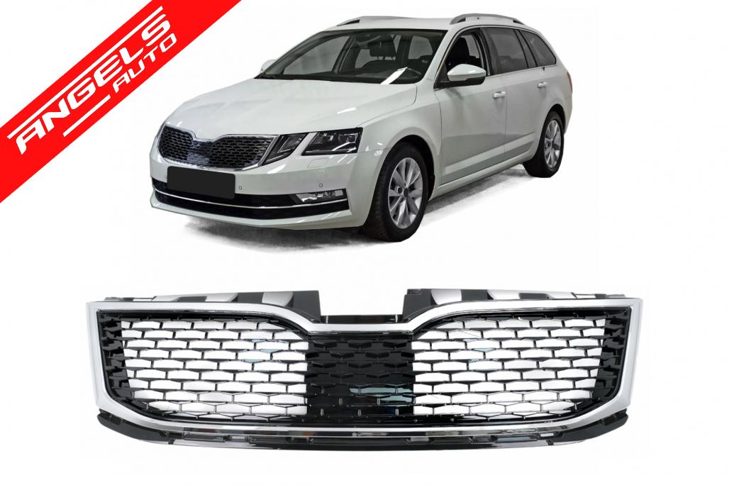 Grila Centrala compatibila cu Skoda Octavia III 5E Facelift Sedan Wagon (2017-2020) Negru/Crom